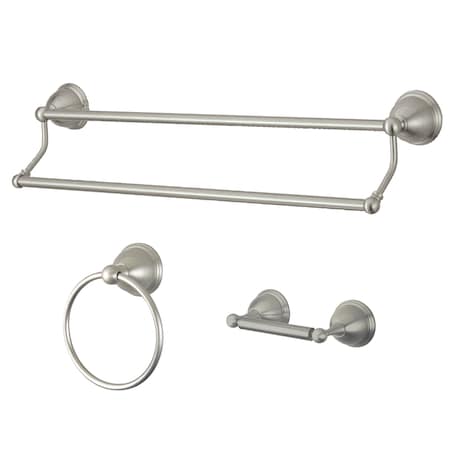 Kingston Brass Restoration 3-Piece Bathroom Hardware, Brushed Nickel BAK396348SN
